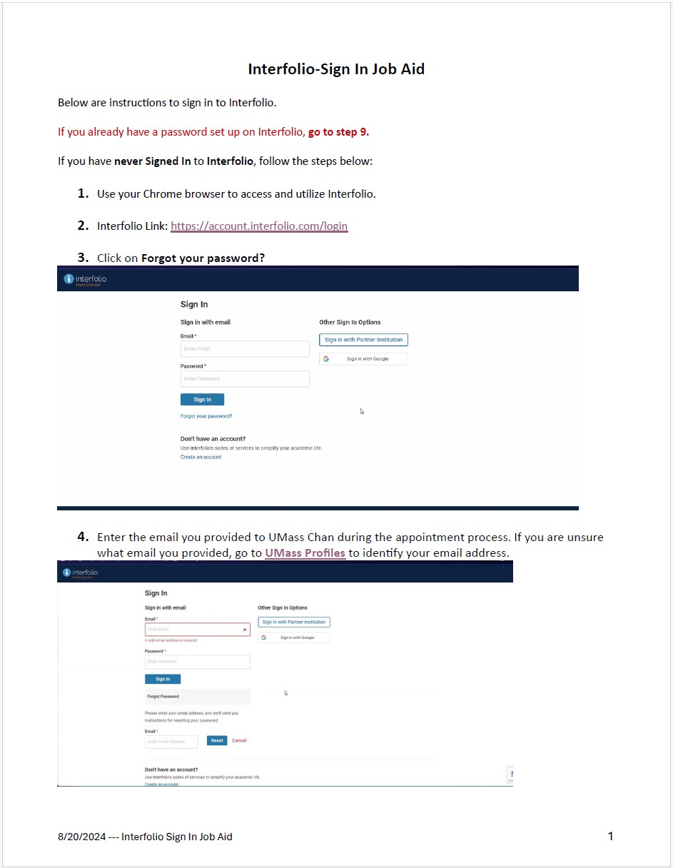 Interfolio sign in instructions