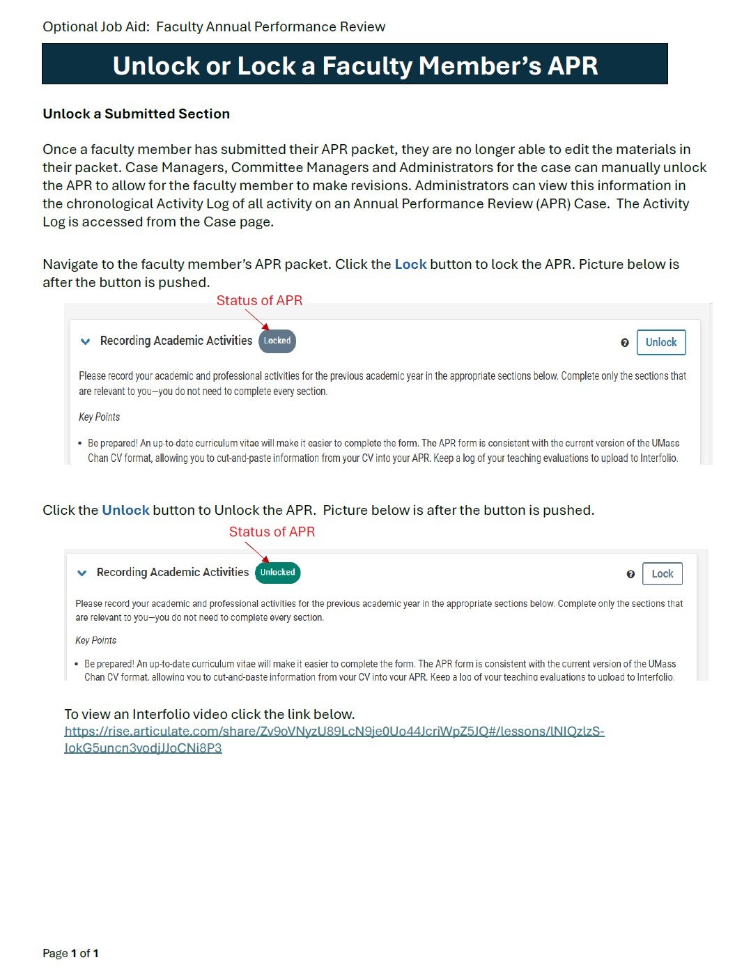 optional: unlock or lock a faculty APR