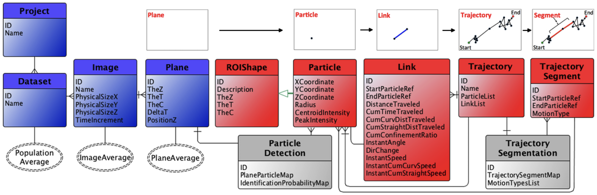 The figure represents an ER diagram depicting the MIAPTE data model.