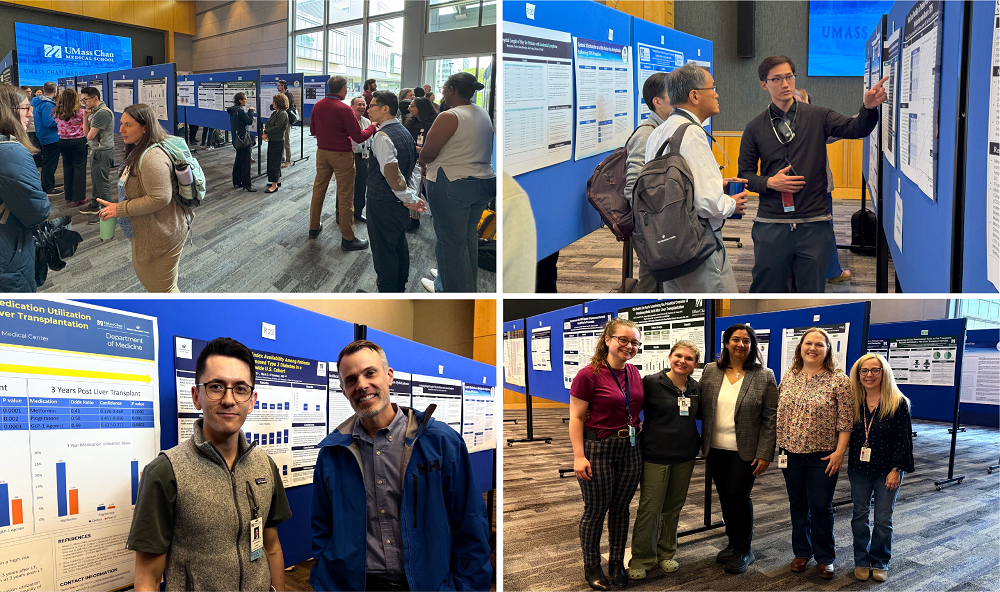 A collage of images from Poster Day 2025, faculty and students posing in front of their posters