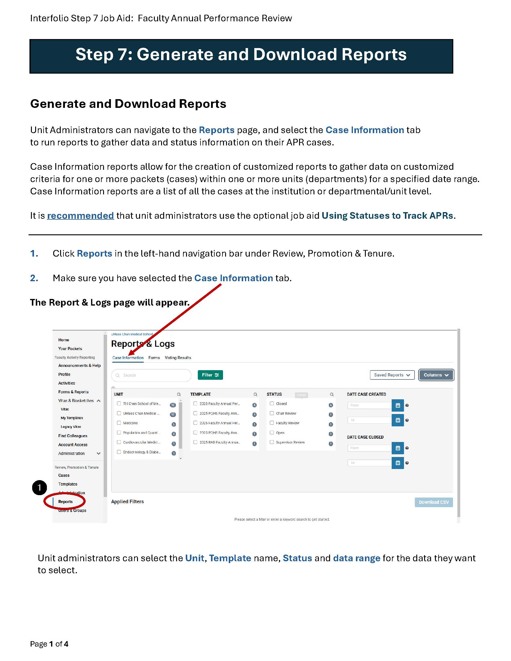 step 7 generate and download reports