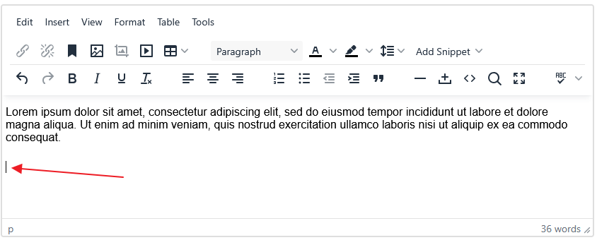 WYSIWYG editing area