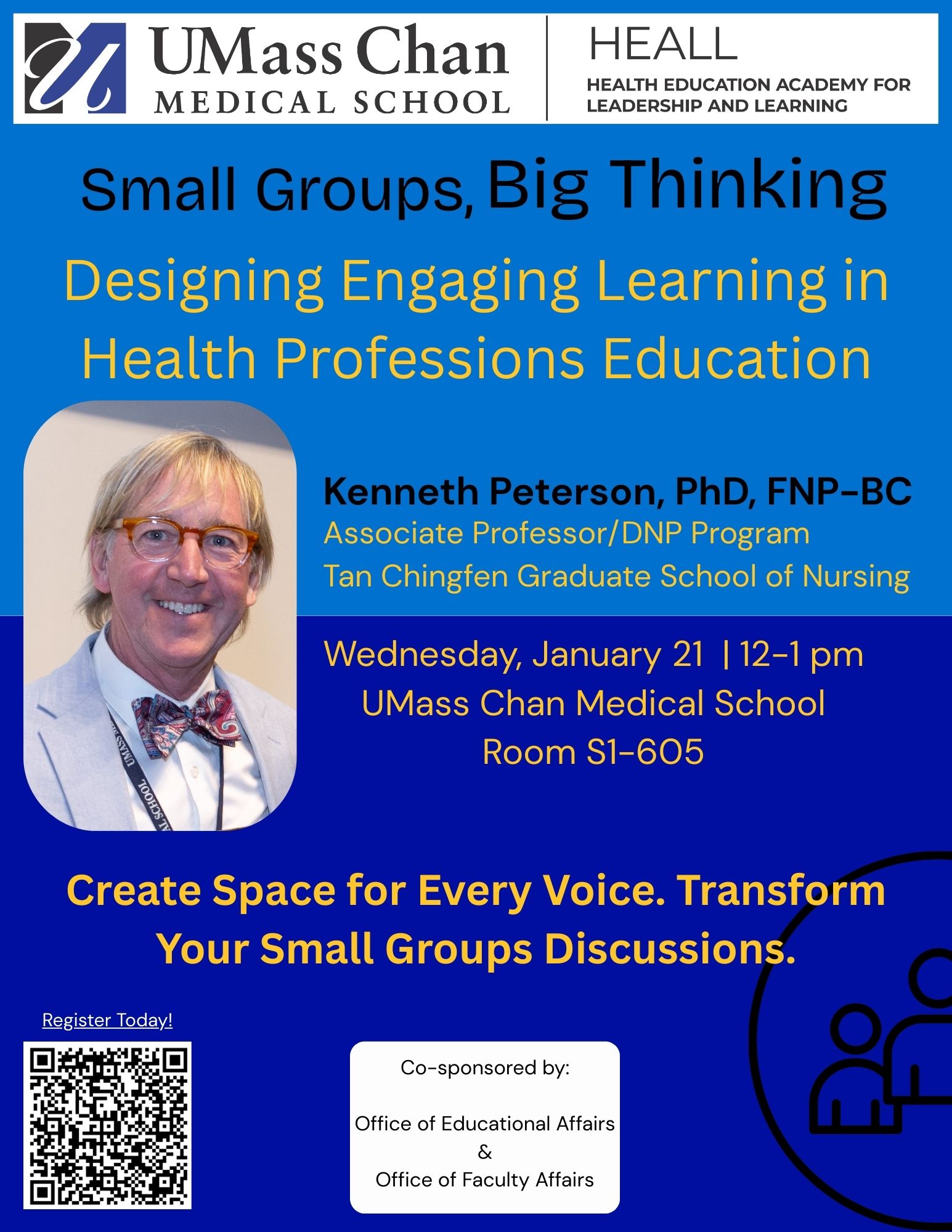 poster for January 21 workshop on making small groups meaningful, UMass Chan, S1-605