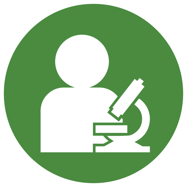 Green circle person with microscope icon