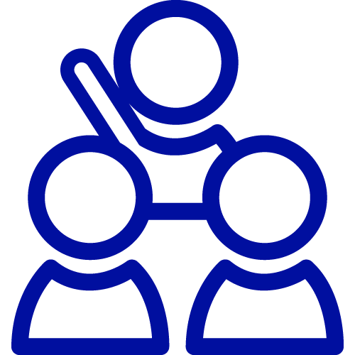 3 people icon with one's hand raised