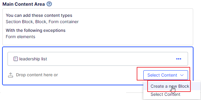 drop down, click on create a new block