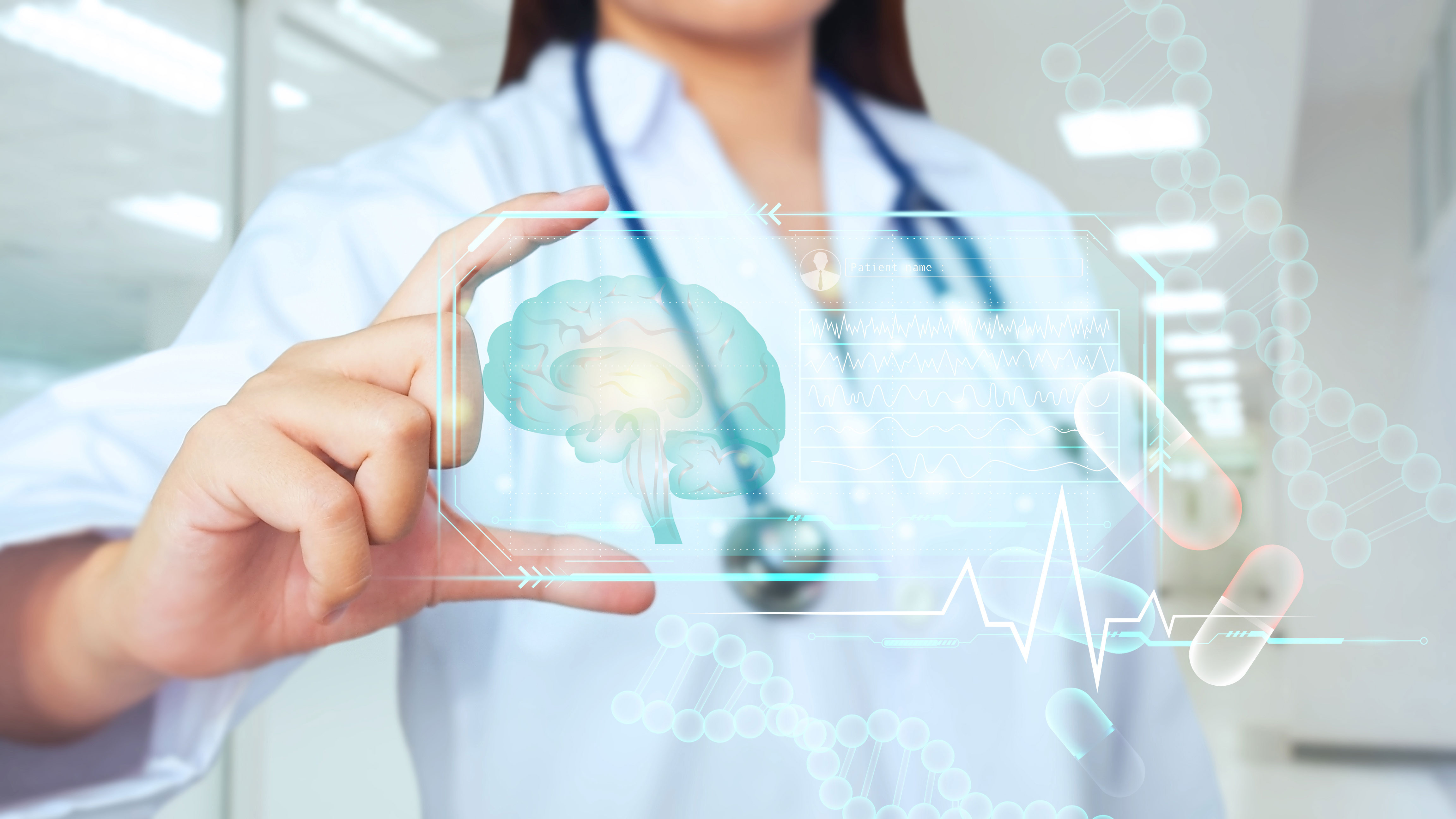 graphic of a physician analyzing headache treatment initiatives