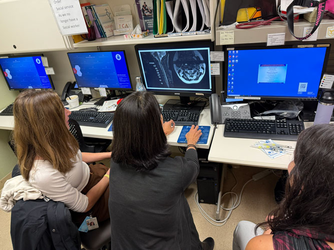 MS Fellowship Team observing imaging scans on a computer