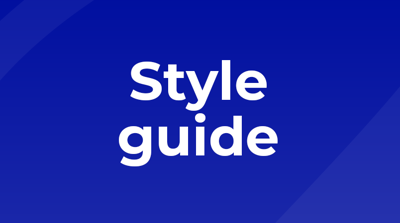 Blue graphic with white text that says "Style guide"