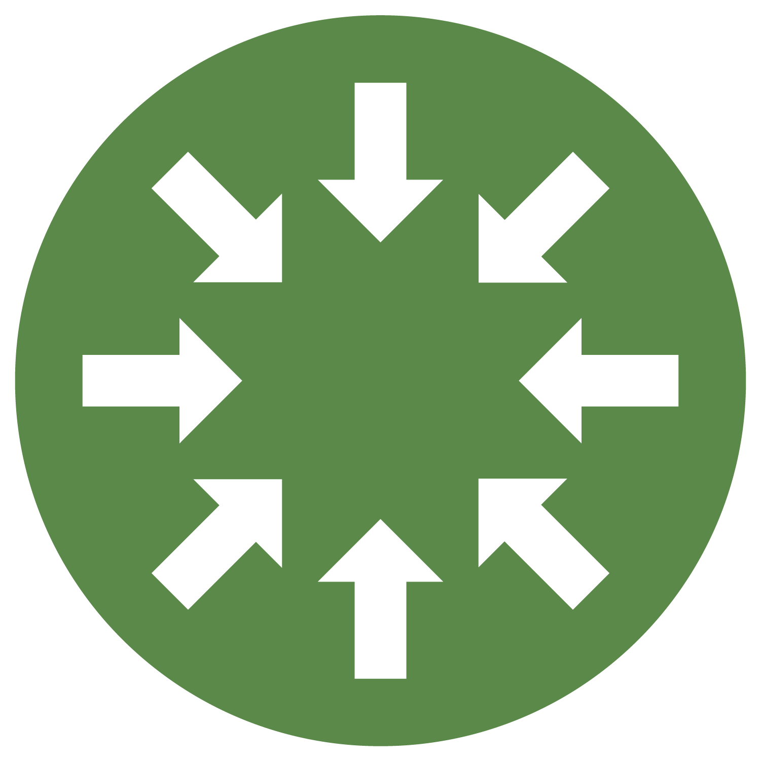 solid green circle with white arrows pointing inward