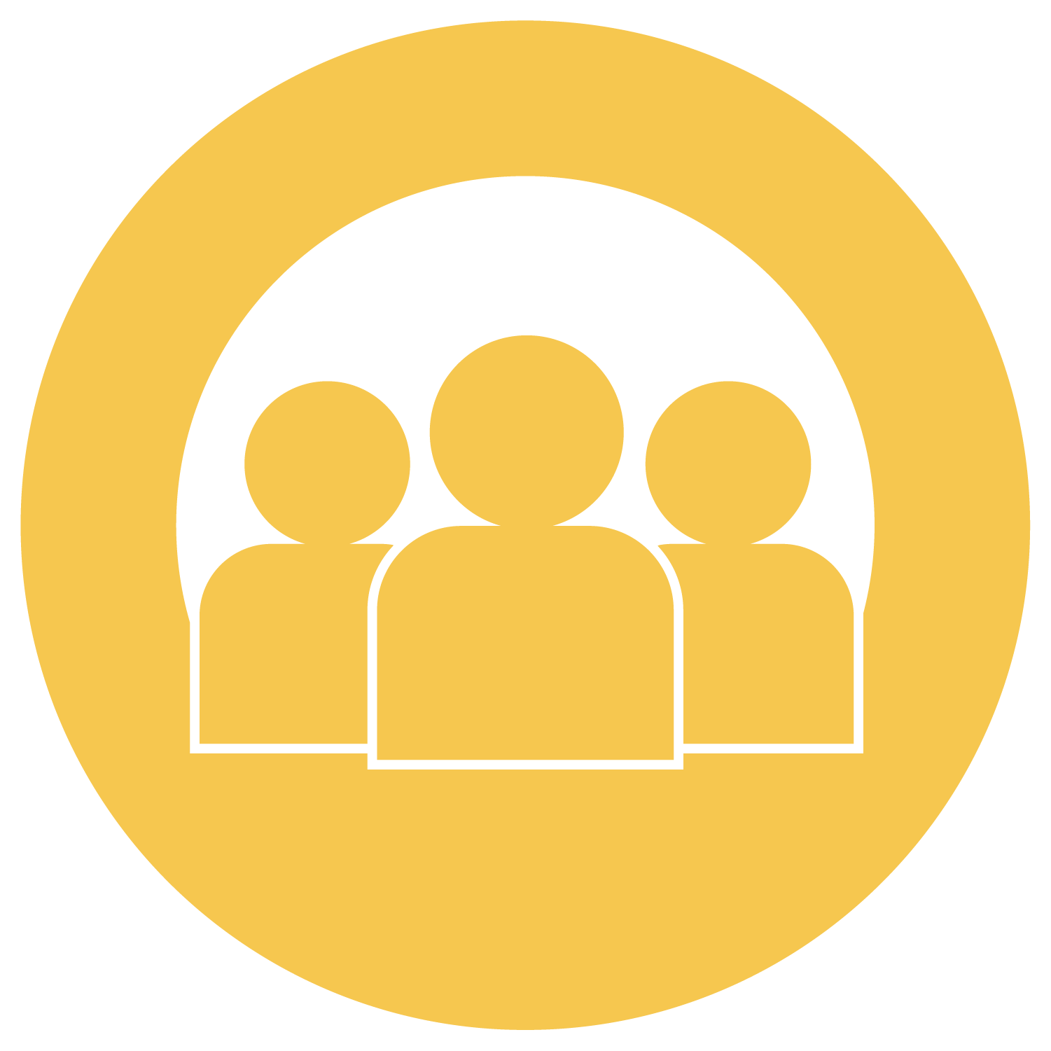 solid yellow circle with clipart people cutouts