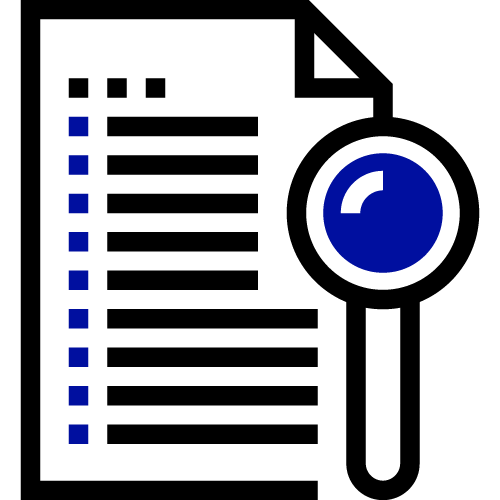 research icon paper with bullet points and magnifying glass