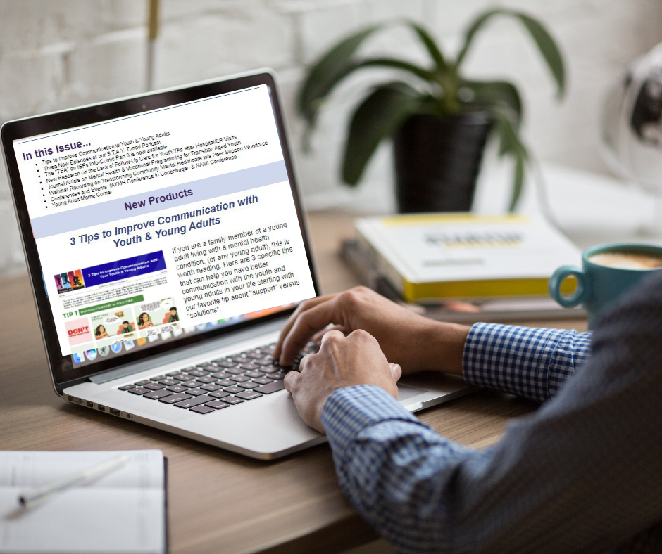 person reading a newsletter on a laptop