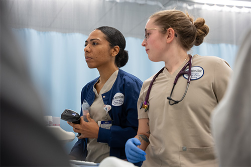Photo of two nurses wearing scrubs