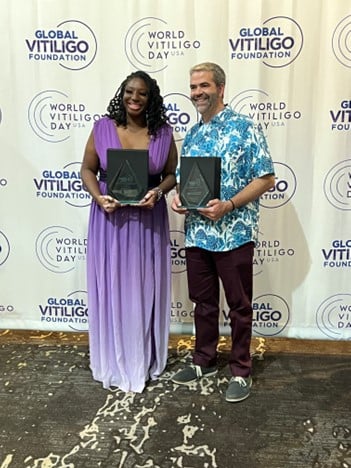 Sharon King and John Harris receiving the Incyte Ingenuity Awards at World Vitiligo Day 2024