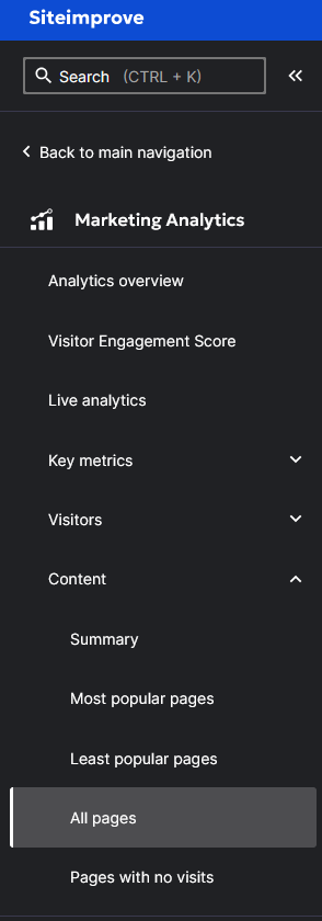 Siteimprove marketing menu
